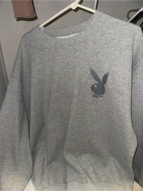 PLAYBOY Heather Gray Crewneck Sweatshirt with Bunny Logo